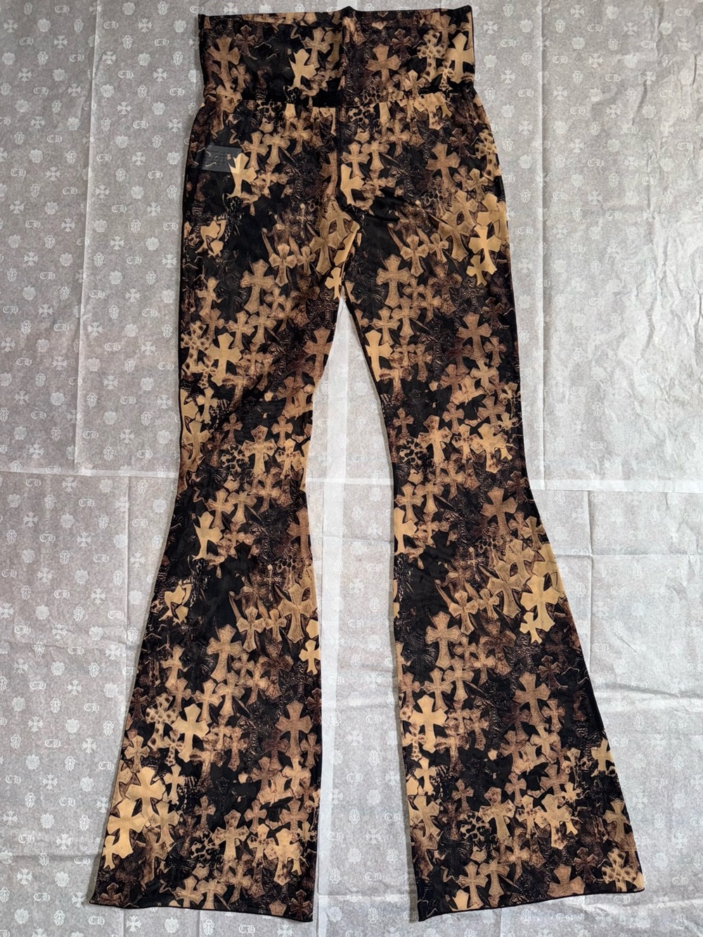 Chrome Hearts Waterfall Cross Patch Print Flared Mesh Pants